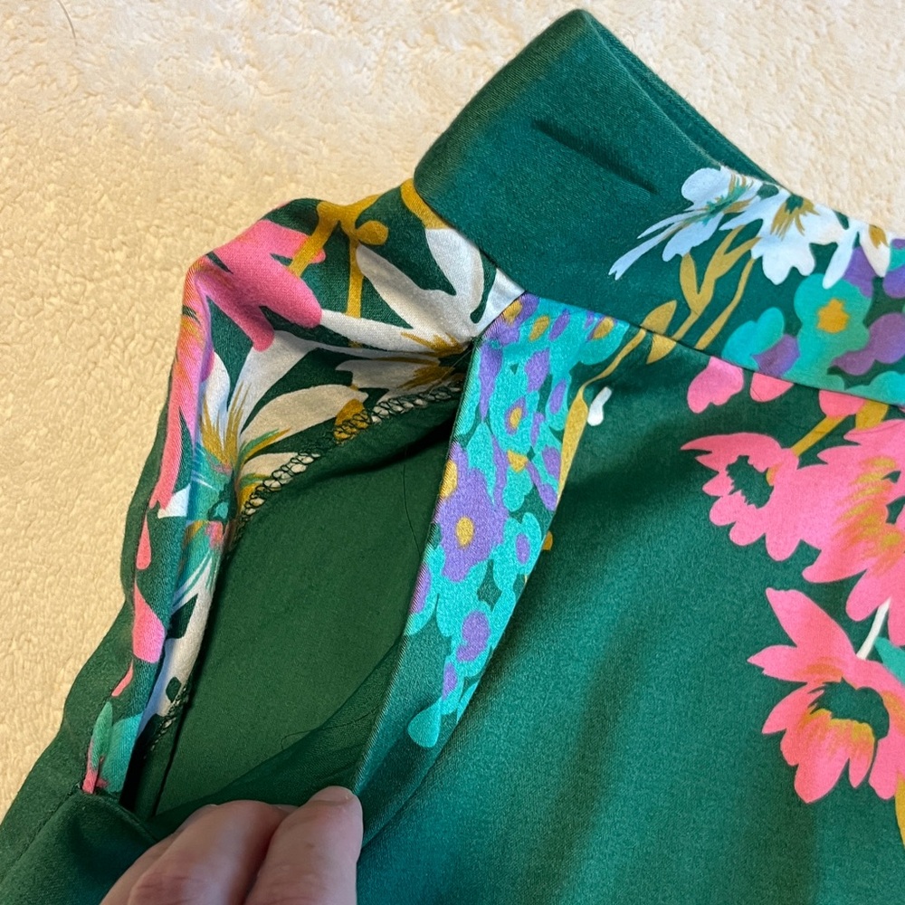 Odille Green Floral Pencil Skirt High Waist Mini Pockets Zip Slit Size 0 - Picture 2 of 6